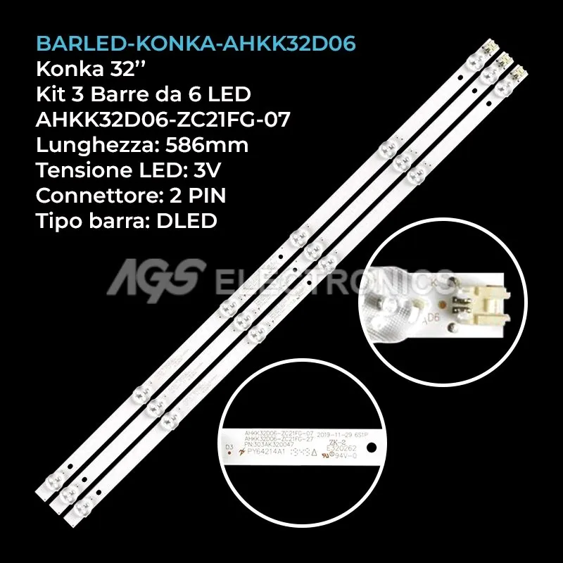 kit 3 barre LED retroilluminazione per Konka 32 pollici modello LED32K35A
