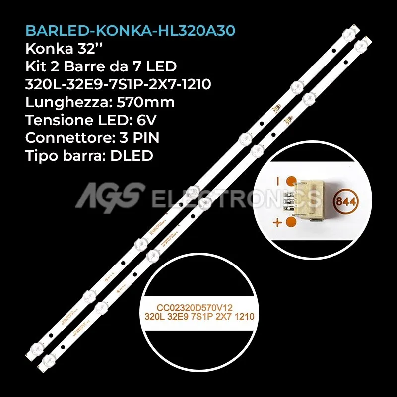 kit 2 barre LED retroilluminazione per Rca 32 pollici modello RTDVD3215B
