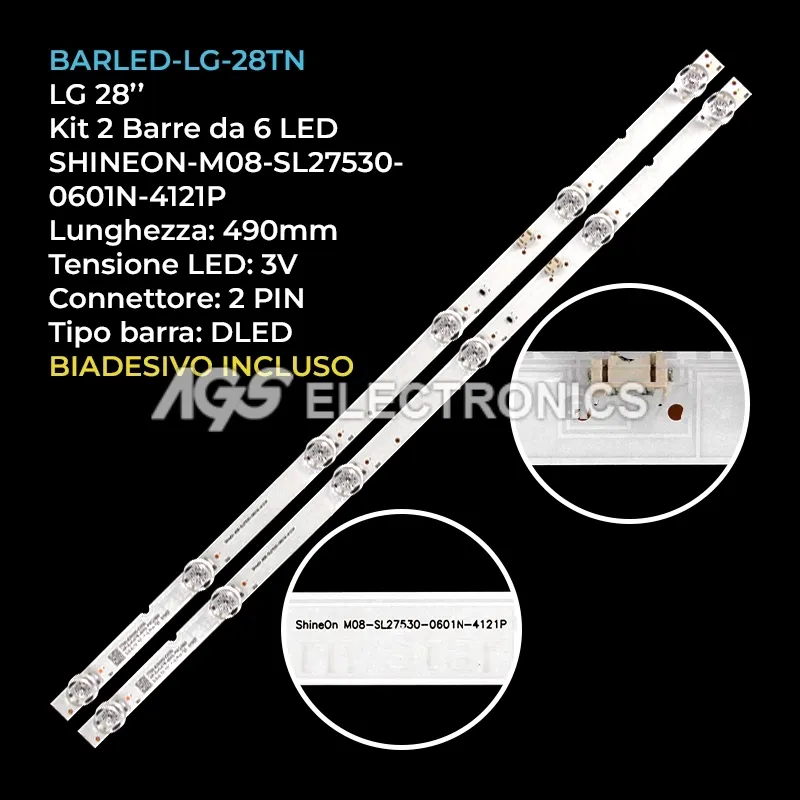 kit 2 barre LED retroilluminazione per LG 28 pollici modello 28TN515SPZ