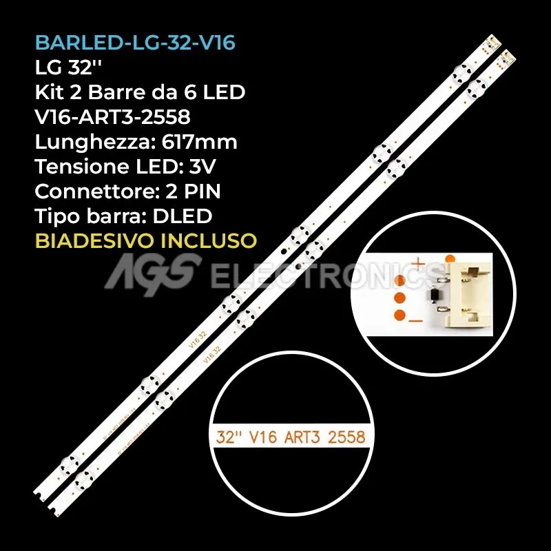 kit 2 barre LED retroilluminazione per LG 32 pollici modello 32LH604VZB