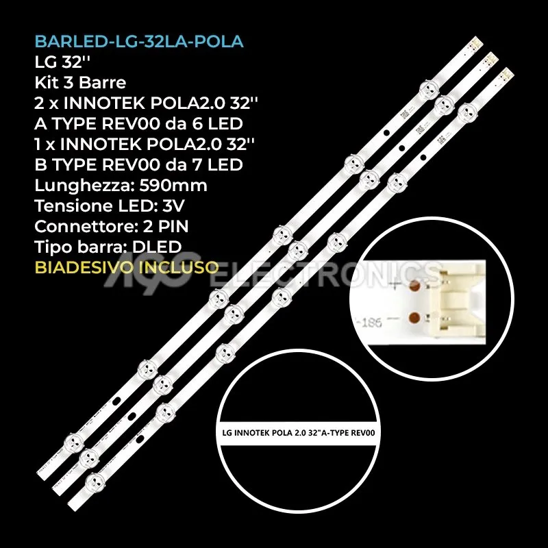 kit 3 barre LED retroilluminazione per LG 32 pollici modello 32LN577V