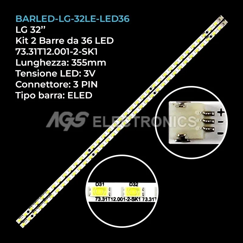 kit 2 barre LED retroilluminazione per LG 32 pollici modello 32LE5300