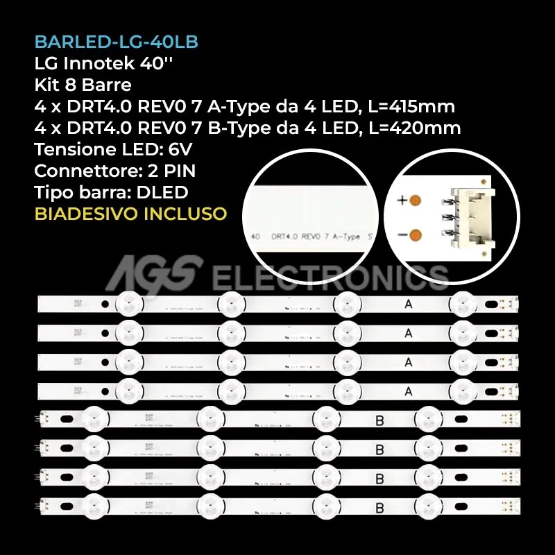 kit 8 barre LED retroilluminazione per LG 40 pollici pannello HC400DUNVCKN2