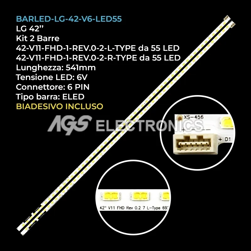 kit 2 barre LED retroilluminazione per LG 42 pollici modello 42LV355U