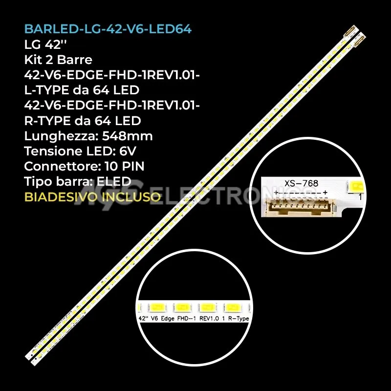 kit 2 barre LED retroilluminazione per LG 42 pollici modello 42LV550S