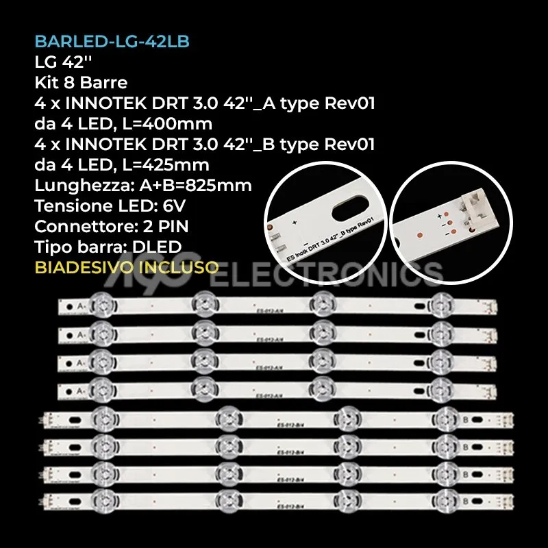 kit 8 barre LED retroilluminazione per LG 42 pollici modello 42LB580UZM
