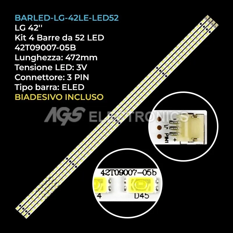 kit 4 barre LED retroilluminazione per LG 42 pollici modello 42LE4900