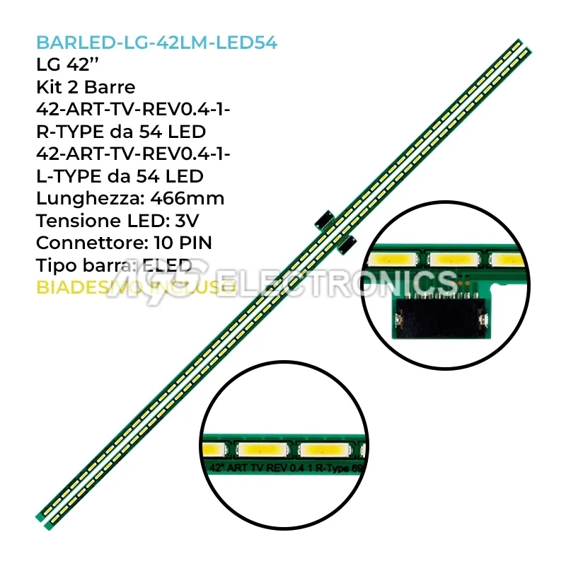 kit 2 barre LED retroilluminazione per LG 54 pollici modello 42LM649S