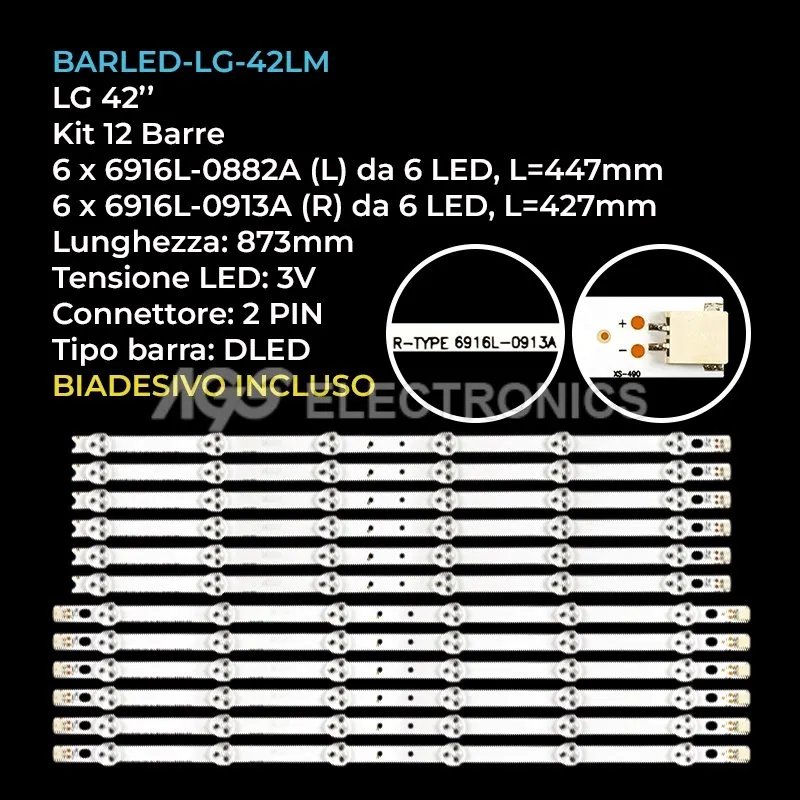 kit 12 barre LED retroilluminazione per LG 42 pollici modello 42LS3400AEU