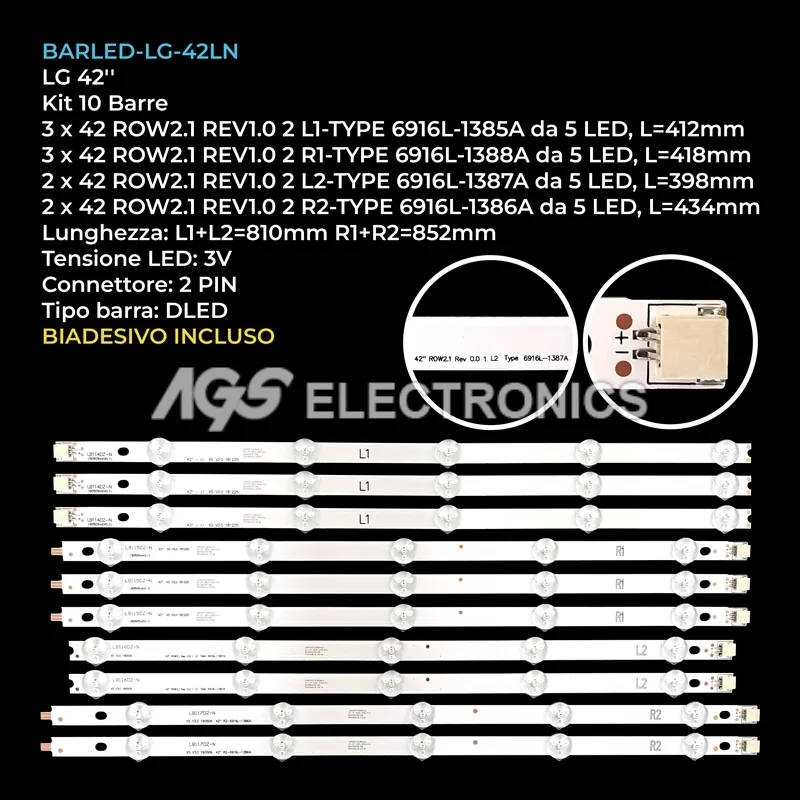 kit 10 barre LED retroilluminazione per LG 42 pollici modello 42LN540UZA