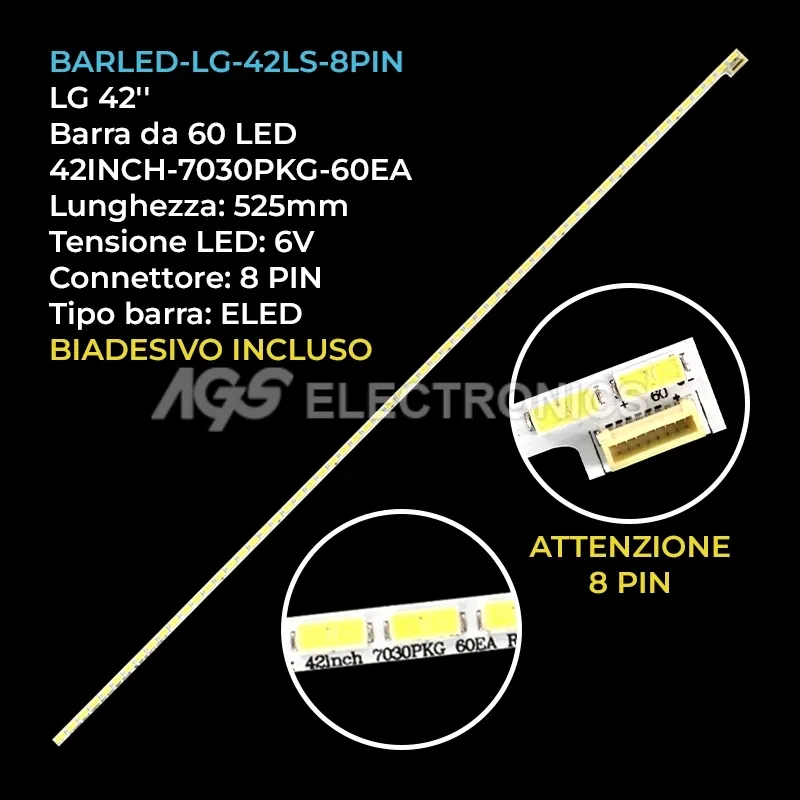 kit 1 barre LED retroilluminazione per LG 42 pollici modello 42LS570TZA