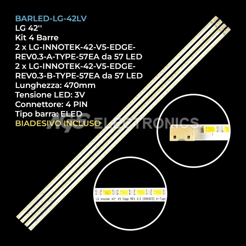kit 4 barre LED retroilluminazione per LG 42 pollici modello 42LE5300