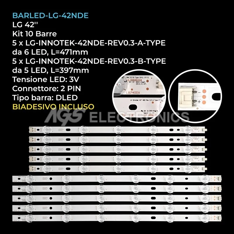 kit 10 barre LED retroilluminazione per LG 42 pollici modello 42LS3450ZA