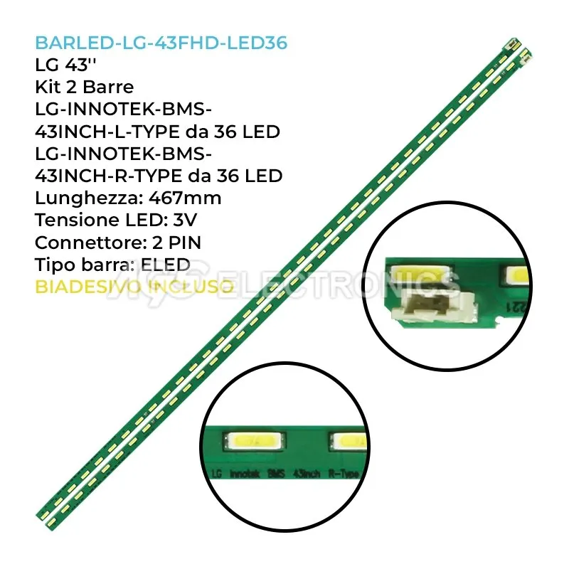 kit 2 barre LED retroilluminazione per LG 43 pollici modello 43LX774H