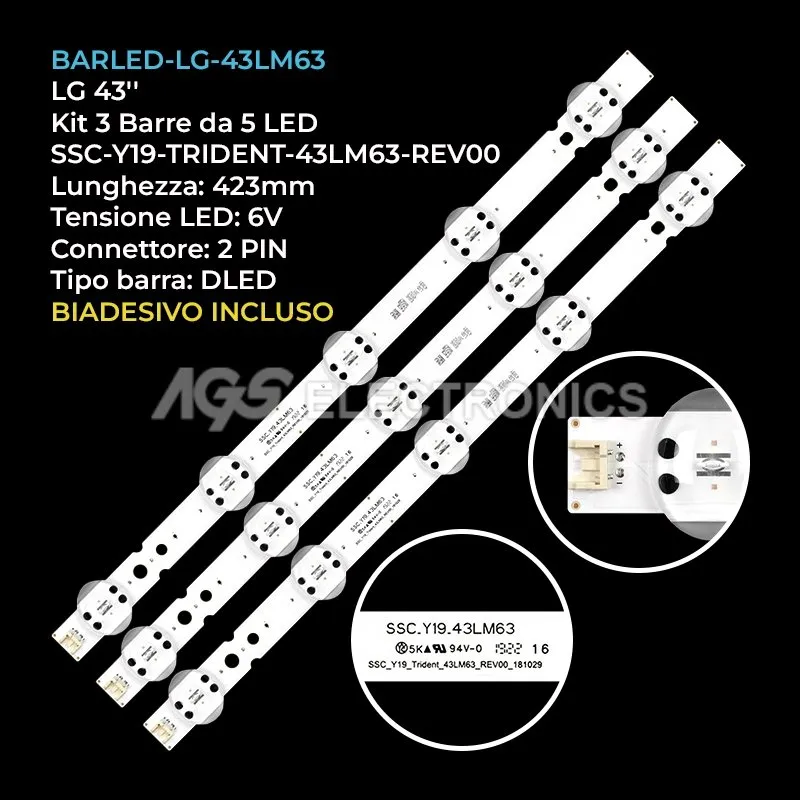 kit 3 barre LED retroilluminazione per LG 43 pollici modello 43LM6300PLABEU