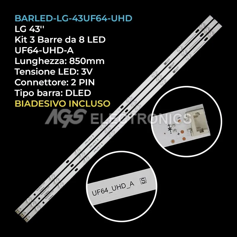 kit 3 barre LED retroilluminazione per LG 43 pollici modello 43LJ515VZD
