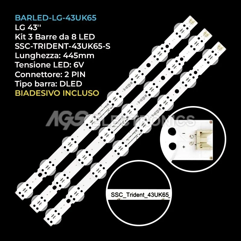 kit 3 barre LED retroilluminazione per LG 43 pollici modello 43UK6510