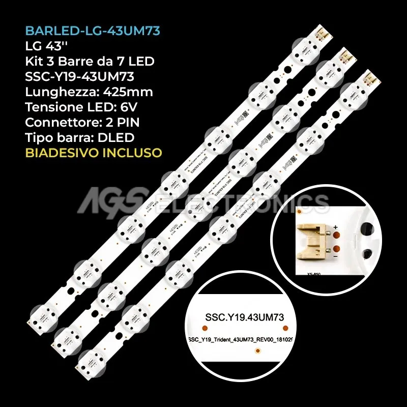 kit 3 barre LED retroilluminazione per LG 43 pollici modello 43UT661H0ZA