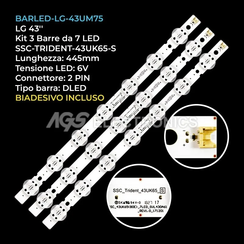 kit 3 barre LED retroilluminazione per LG 43 pollici modello 43UQ751COLF