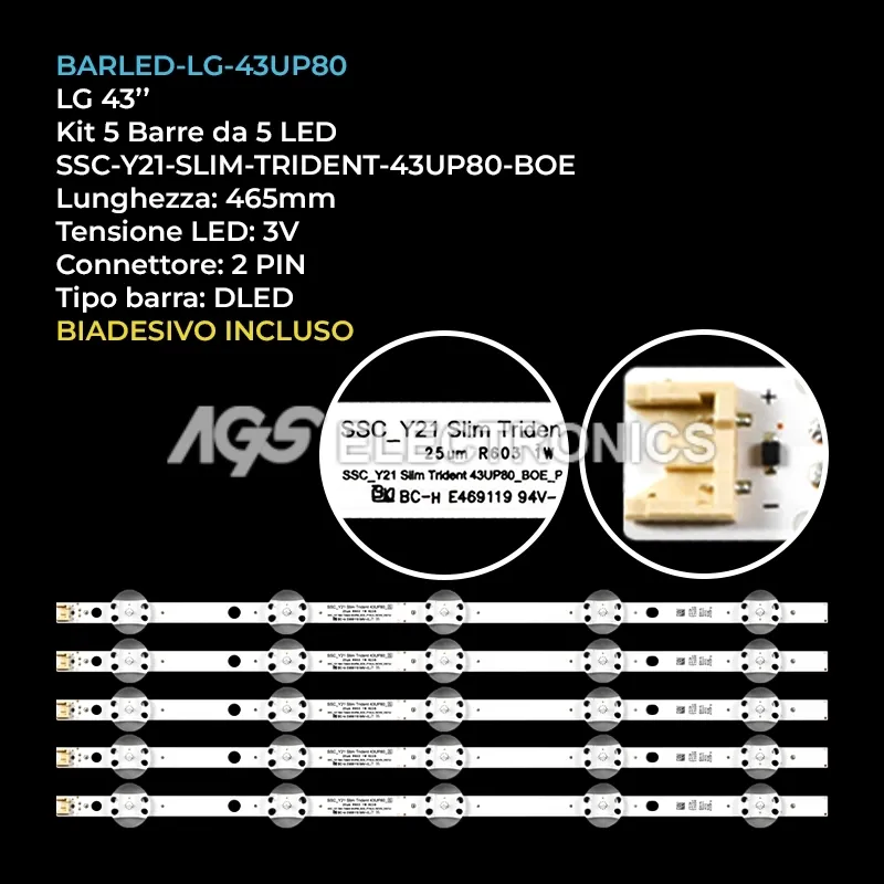 kit 5 barre LED retroilluminazione per LG 43 pollici modello 43NANO763QA