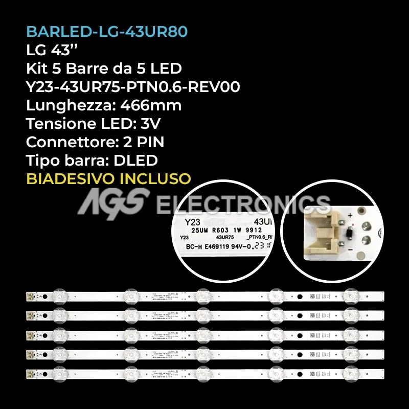 kit 5 barre LED retroilluminazione per LG 43 pollici modello 43UR80006LJBEKFLJP