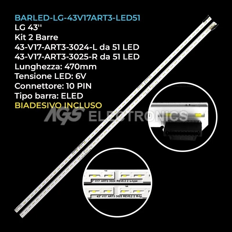 kit 2 barre LED retroilluminazione per LG 43 pollici modello 43UJ752T