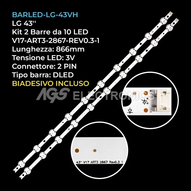 kit 2 barre LED retroilluminazione per LG 43 pollici modello 43UJ6500CB