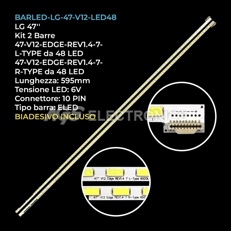 kit 2 barre LED retroilluminazione per LG 47 pollici modello 47LS575TZD