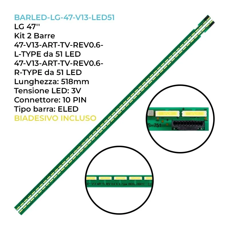 kit 2 barre LED retroilluminazione per LG 47 pollici modello 47LA660S
