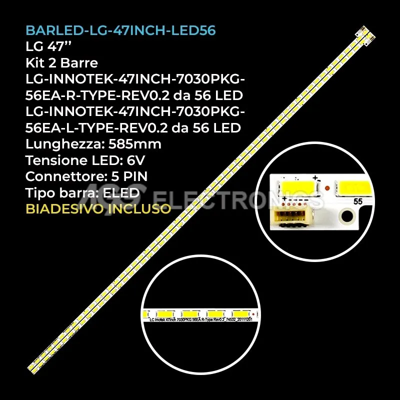 kit 2 barre LED retroilluminazione per LG 47 pollici modello 47LS5600ZS
