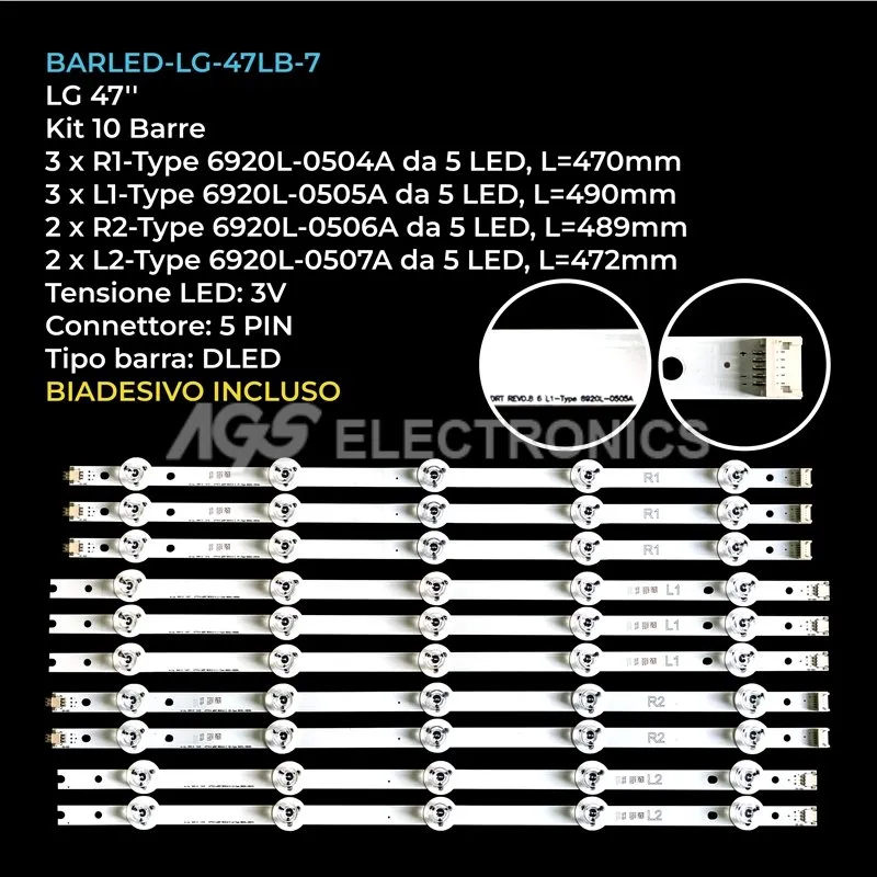 kit 10 barre LED retroilluminazione per LG 47 pollici modello 47LB675V