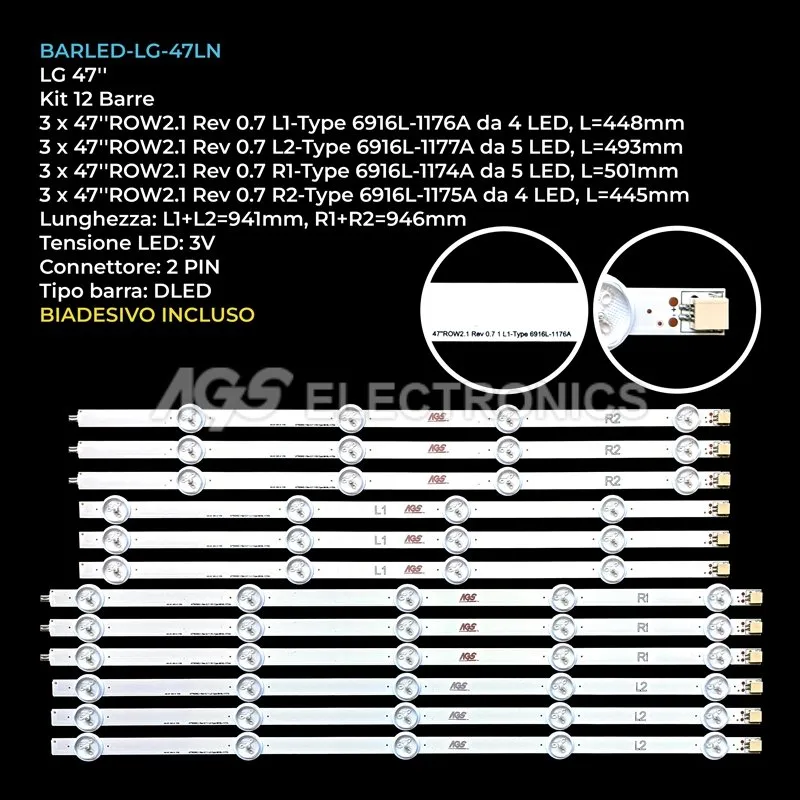 kit 12 barre LED retroilluminazione per LG 47 pollici modello 47LN613VZB