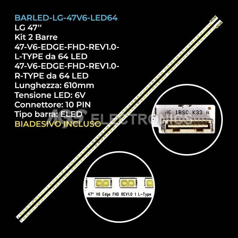kit 2 barre LED retroilluminazione per LG 47 pollici modello 47LV375S
