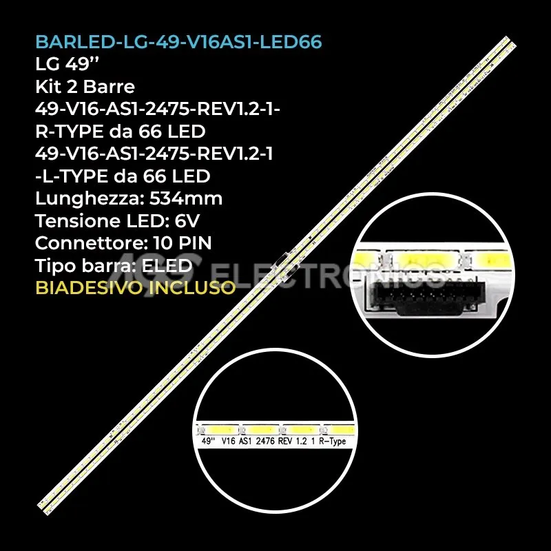 kit 2 barre LED retroilluminazione per LG 49 pollici modello 49UH850VZA