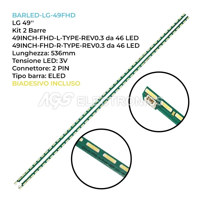 kit 2 barre LED retroilluminazione per LG 49 pollici modello 49LF5700