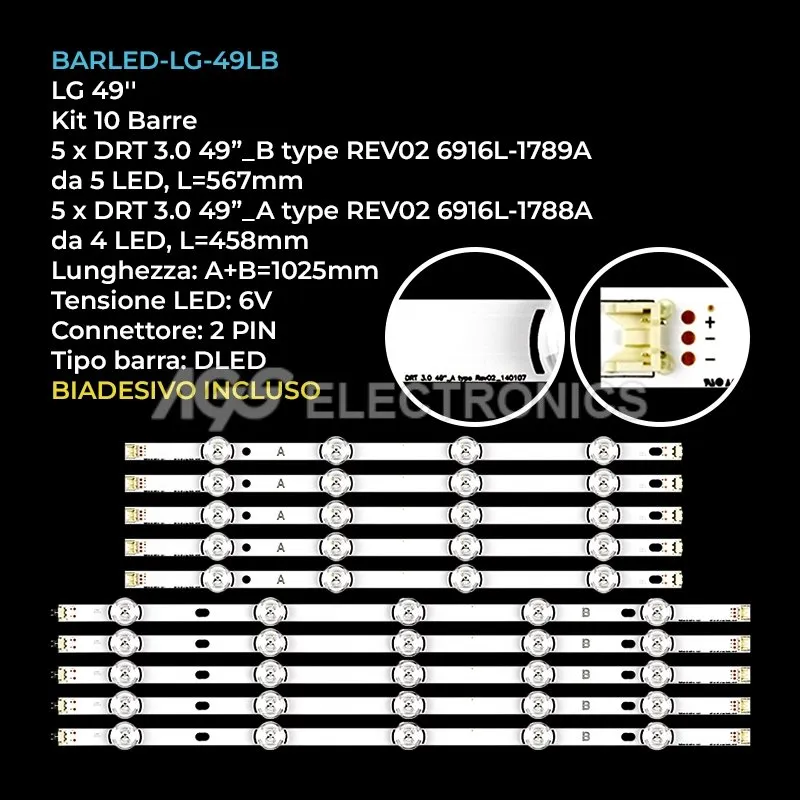 kit 10 barre LED retroilluminazione per LG 49 pollici modello 49LB550B