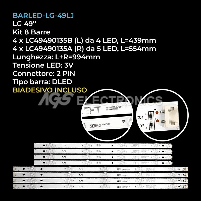 kit 8 barre LED retroilluminazione per LG 49 pollici modello 49UJ6560SB