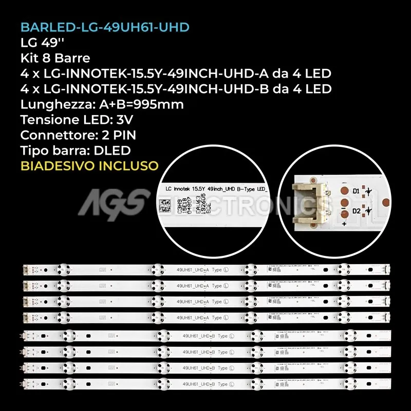 kit 8 barre LED retroilluminazione per LG 49 pollici modello 49UH617TTB