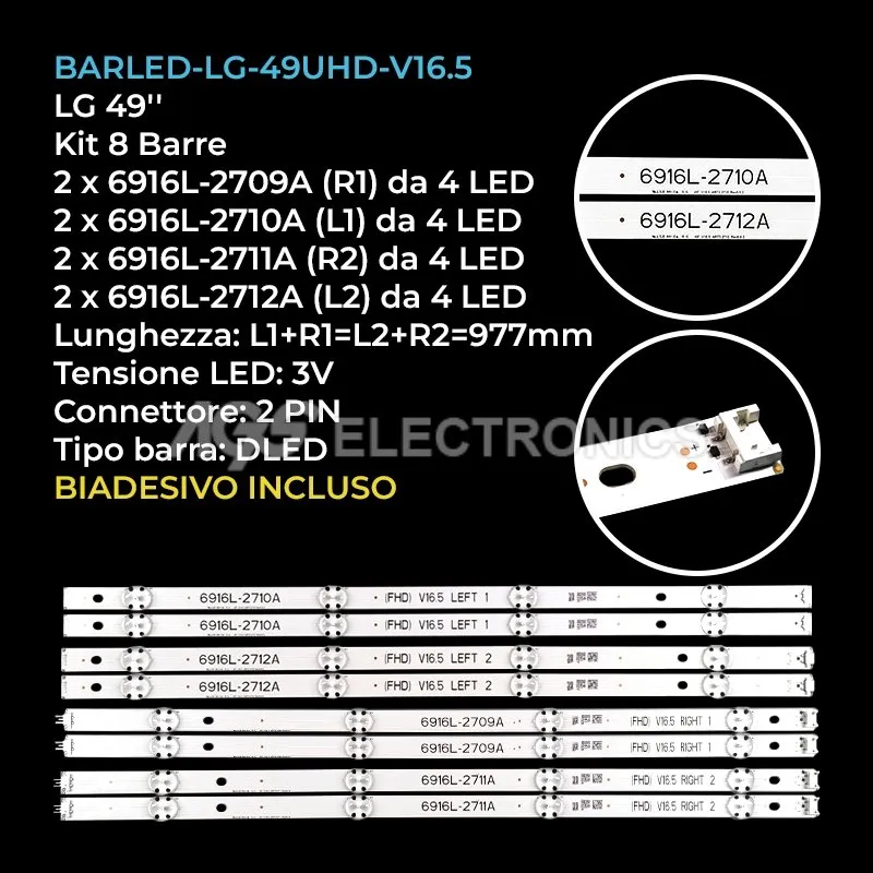 kit 8 barre LED retroilluminazione per LG 49 pollici modello 49LW341HZD