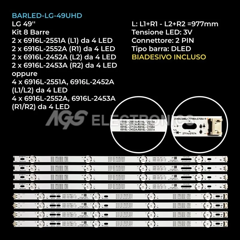 kit 8 barre LED retroilluminazione per LG 49 pollici modello 49UH650VAEU