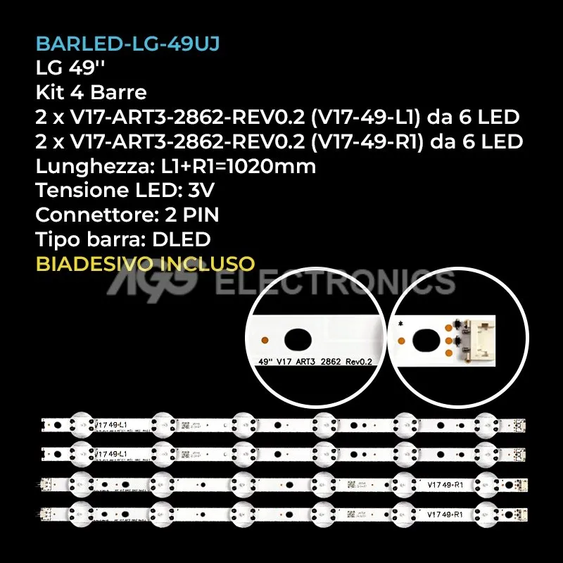 kit 4 barre LED retroilluminazione per LG 49 pollici modello 49UJ6520PB