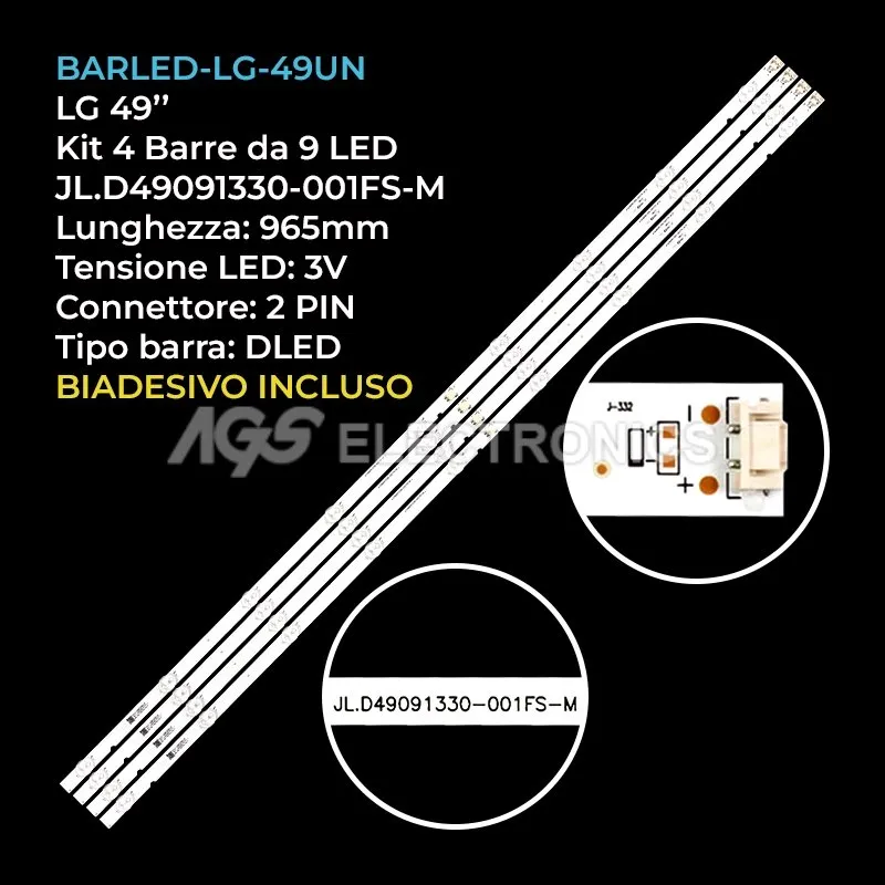 kit 4 barre LED retroilluminazione per LG 49 pollici modello 49LJ550T