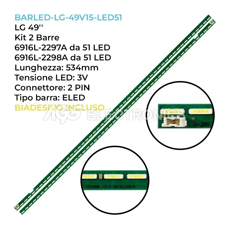 kit 2 barre LED retroilluminazione per LG 49 pollici modello 49UH617Y
