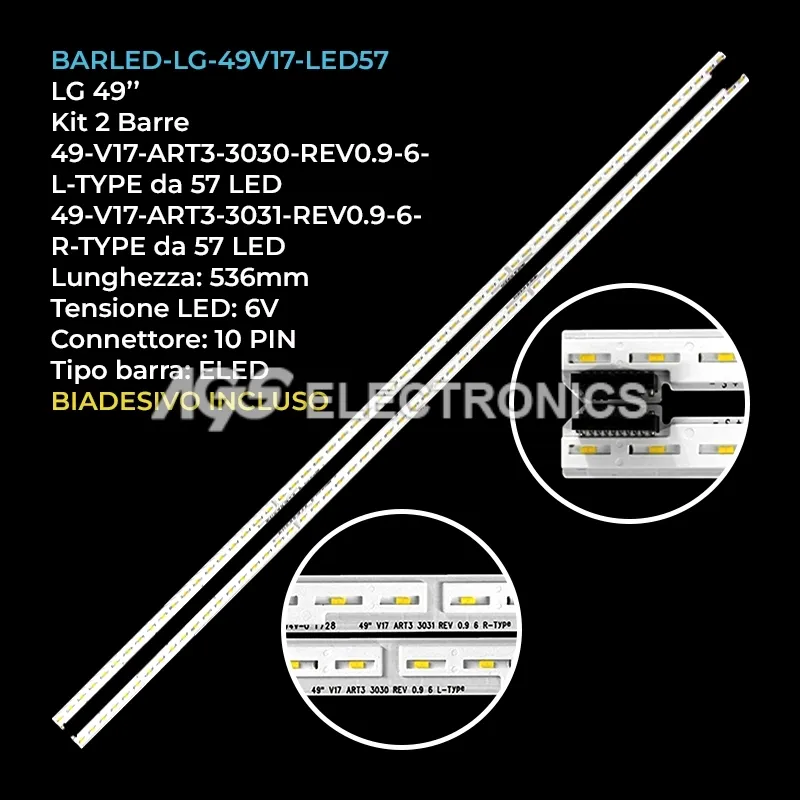 kit 2 barre LED retroilluminazione per LG 49 pollici modello 49UJ750VZBBEUYLJP