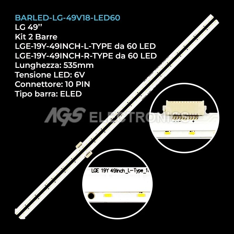 kit 2 barre LED retroilluminazione per LG 49 pollici modello 49UK7500PLC