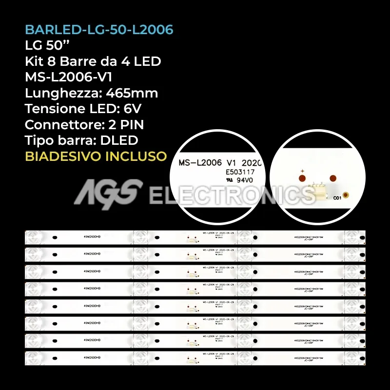 kit 8 barre LED retroilluminazione per TCL 50 pollici modello LED50HD520