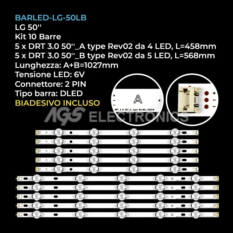 kit 10 barre LED retroilluminazione per LG 50 pollici modello 50LB570B