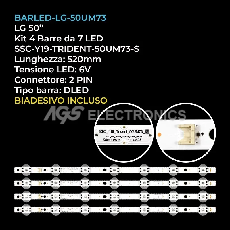 kit 4 barre LED retroilluminazione per LG 50 pollici modello 50UM76007LB