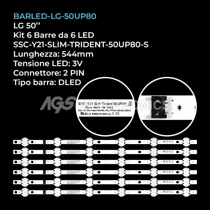 kit 6 barre LED retroilluminazione per LG 50 pollici modello 50UP81006LABEKYLJP