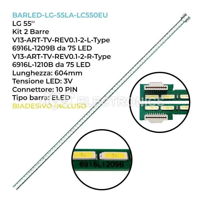 kit 2 barre LED retroilluminazione per LG 55 pollici modello 55LA740V